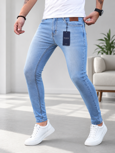 Jean en denim noir coupe slim pour homme Webson, taille mi-haute, délavage régulier, 100 % coton, style décontracté, idéal pour l'automne, séchage rapide, respirant - Product Image 5