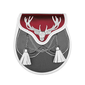 Top Selling Men Stag Head Design White & Black Vegan Leather Kilt Sporran 2 <b>Cross</b> <b>Chain</b> Tassels Traditional Highland Outfit - Product Image 1