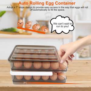 Dual Layer Automatic Rolling Lid <b>Egg</b> <b>Storage</b> Container Refrigerator Tray Rack Bin Organizer with 3 <b>Egg</b> Boxes - Product Image 3