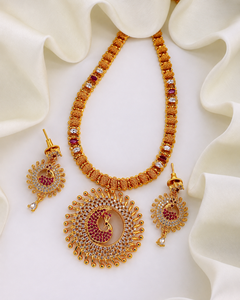 Collier de mariage de luxe pour femme, en laiton plaqué or antique, avec micro-incrustations de diamants, motif géométrique Paon AD, bijou de déclaration - Product Image 4