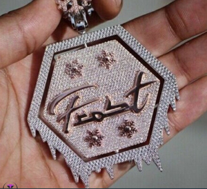 Colgante de circonita cúbica helada con forma de hexágono, copo de nieve o letra, collar de joyería personalizada, regalo - Product Image 3