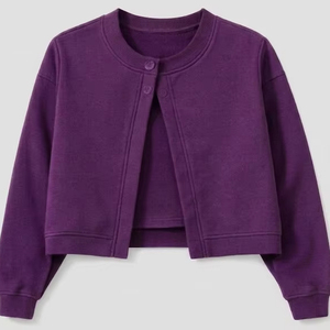 Women's Red Knitted <b>Cardigan</b> Crew Neck Full <b>Sleeve</b> Solid Color Casual <b>Short</b> Length Button Closure - Product Image 2