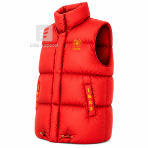 Custom NSPDK sorority Puffer vest embroidered logo on front red and gold color <b>sleeveless</b> <b>jacket</b> for female - Product Image 2