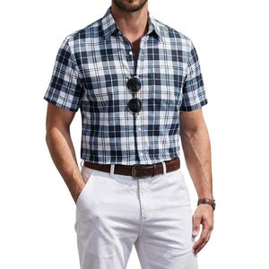 High Quality Button Down Dress <b>Shirt</b> Soft Pure Cotton Spread Collar Classic Fit Summer Business Casual <b>Plaid</b> <b>Shirts</b> - Product Image 3