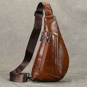 Sac de poitrine en cuir véritable pour homme, bandoulière, fermeture éclair, design décontracté, durable, toutes saisons, usage quotidien - Product Image 5