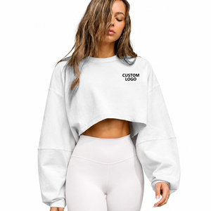 Women Custom Logo Crop <b>Sweatshirt</b> Oversized Loose Fit Pullover <b>Yoga</b> Fitness Workout Sportswear Top - Product Image 5