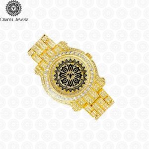 Charm_Jewells Men's Luxury Stainless Steel <b>Watch</b> 43mm Irregular Case Diamond Encrusted Rubber Band <b>Mechanical</b> Chronograph - Product Image 1