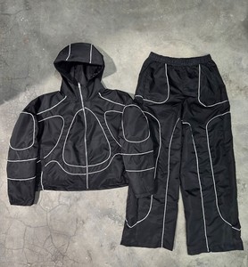 Wholesale Custom Men's Track <b>Zip</b>-<b>up</b> <b>Jacket</b> Shorts Set Breathable Color Windbreaker Polyester Nylon Hooded Autumn - Product Image 6