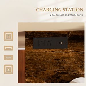 Tavolo Alto Rettangolare Industriale Marrone Rustico da 70 Pollici con Struttura in Acciaio e Stazione di Ricarica - Product Image 4