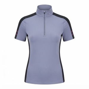 Camiseta de equitación para mujer OEM de manga corta con cuello medio cremallera, de Spandex/Poliéster, ecológica y de secado rápido - Product Image 1