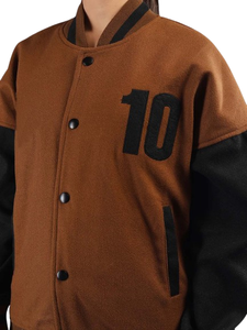 Chaqueta Varsity Marrón para Mujer, Manga Larga, Color en Contraste, Número 10, Logotipo Frontal, Estilo Otoñal, Largo Regular, Cuello con Botones - Product Image 6