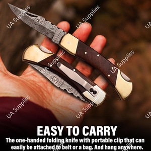 มีดพับเหล็กดามัสกัสสวยงามขนาด 3.5 นิ้ว ด้ามไม้พะยูงและทองเหลือง อุปกรณ์ล่าสัตว์กลางแจ้ง EDC รับผลิตแบบ OEM/ODM ราคาขายส่ง - Product Image 6