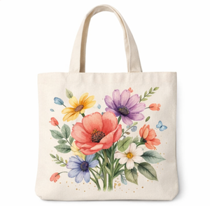 Personalized Logo Natural Cotton Canvas Tote <b>Bags</b> Reusable Floral Cotton Shopping Tote <b>Bags</b> With Custom Printed Logo - Product Image 1