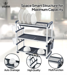ชั้นวางจานอลูมิเนียม 3 ชั้น LIFE SMILE คุณภาพสูง พร้อมที่วางแก้วและช้อนส้อม - Product Image 2