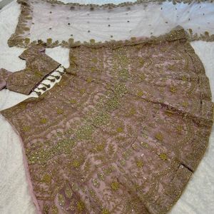 Ensemble Lehenga en or rose avec travail de sequins, dori et zari, jupe évasée de 3 mètres, chemisier Can Can et dupatta, tenue de soirée indienne pour mariage - Product Image 2