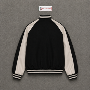 Blouson universitaire noir haut de gamme en laine décontracté avec fermeture éclair, style universitaire, coupe classique, col rabattable, en polyester, la meilleure laine - Product Image 6