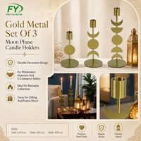 Ensemble de 3 bougeoirs en métal doré pour Ramadan, motif phases de lune, pour centre de table de l'Aïd, vente en gros