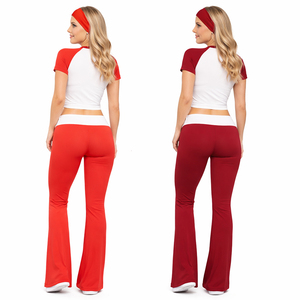 Women's Raglan Crop Top Flare Pants Two-Piece Yoga Set Casual Athletic Co-ord with <b>Headband</b> - Product Image 2