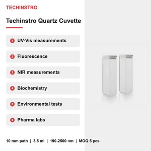 คิวเวตต์ควอตซ์ Techinstro ขนาด 10 มม. ความจุ 3.5 มล. แบบ 2 หรือ 4 ด้านใส  สำหรับวัดค่าแสงในช่วงความยาวคลื่น 190-2500 นาโนเมตร พร้อมฝาครอบ PTFE - Product Image 6
