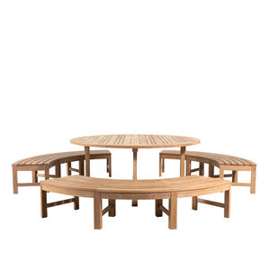 Ensemble de salle à manger d'extérieur moderne en teck massif avec bancs courbes - Écologique, durable, résistant aux intempéries pour usage commercial en extérieur - Product Image 4