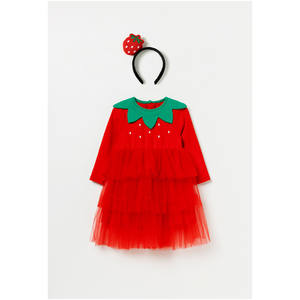 Vestido Coreano OZKIZ para Niñas, Estilo Línea A, Estampado de Fresas, Largo hasta la Rodilla, para 2-6 Años, Venta al Por Mayor, Moda Infantil Primavera/Otoño - Product Image 1