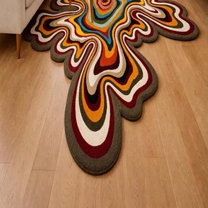 Colorful Abstract Area Rug Irregular Shape Modern Artistic Hand Tufted Carpet Vibrant Designer Rug for Living Room Bedroom Decor - Product Image 4