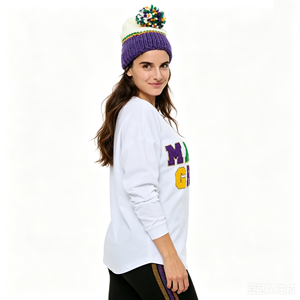 Camiseta de manga corta con cuello redondo para mujer, estilo Mardi Gras, con estampado en relieve, de algodón, casual, de corte regular, blanca, bordada, estilo urbano, de verano, color liso. - Product Image 4