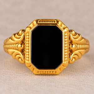 Gold Color Oval Black Stone <b>Ring</b> Vintage Floral Band Statement <b>Finger</b> <b>Ring</b> for Women Party Jewelry - Product Image 1