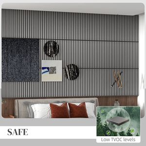 Set di 4 Pannelli Acustici in Legno e MDF Grigio 60x120cm, Decorazione Fonoassorbente per Pareti a Doghe - Product Image 6
