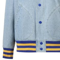 Jaket Bomber Denim Sigma Gamma Rho Bordir Chenille Pakaian Sororitas Yunani Wanita Premium Kancing Depan