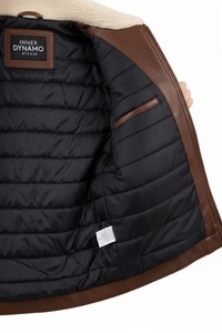 Chaqueta Bomber de Cuero Marrón para Hombre con Cuello de Piel Sintética, Cierre de Cremallera, Puños Acanalados, Bolsillo Utilitario en el Manga y Estilo Aviador Clásico - Product Image 3