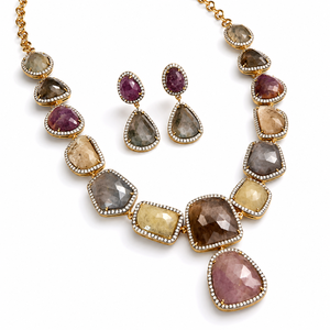 Parure Collier et Boucles d'Oreilles en Argent 925 Plaqué Or avec Pierres Précieuses Multicolores pour Femme, Bijoux Ethniques de Mariée, Vente en Gros, Coffret Cadeau - Product Image 3