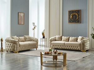 Luxury Solid Teak Wood <b>Sofa</b> Set Modern Chesterfield Beige Velvet 3 1 1 Seater <b>Gold</b> <b>Sofa</b> Glass Coffee Table Villa Furniture - Product Image 4