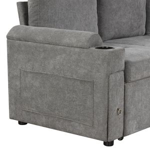 Divano letto componibile a L da 83,5 pollici con ampio spazio contenitore, due portabicchieri e due porte USB, per soggiorno - Product Image 6