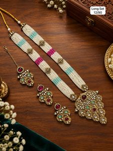 Gold Plated Brass Beaded Imitation Pearl Statement Choker Mala <b>Bridal</b> <b>Jewelry</b> <b>Set</b> for Wedding Bengali Wear - Product Image 3