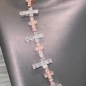 Rose Gold Plated Moissanite Cross <b>Statement</b> <b>Necklace</b> Baguette Cut Channel Setting Religious Unisex Everyday Wear - Product Image 3