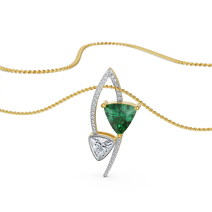 Geometric Pendant Necklace With Triangle Cut Diamond And Green Gemstone In 18K Gold Plated Setting <b>Rope</b> <b>Chain</b> Minimalist Design - Product Image 3
