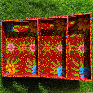 Ensemble de plateaux décoratifs en bois peints à la main, style art camion pakistanais rouge, artisanat traditionnel, décoration culturelle pour la maison - Product Image 5