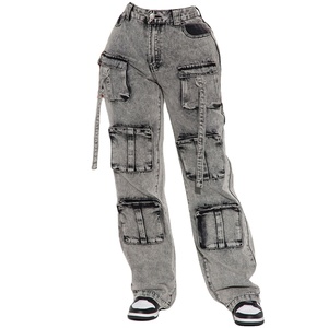 Nuevos pantalones de moda Premium para mujer, pantalones informales Cargo Boyfriend, pantalones vaqueros de pierna ancha para mujer, pantalones vaqueros para mujer con algodón - Product Image 1