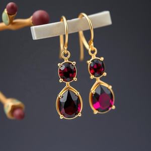 Pendientes de gota de granate de Plata de Ley 925 clásicos chapados en oro de 18 quilates para mujeres y niñas - Product Image 3