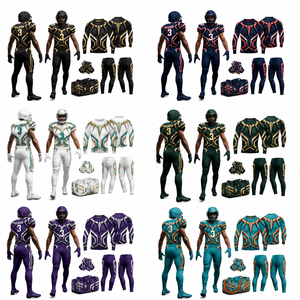 Conjunto de Uniforme de Fútbol Americano Sublimado con Patrón Negro, Compresión Transpirable, Absorbe la Humedad, Nombre del Equipo Personalizado, Camiseta, Pantalones, Guantes - Product Image 5
