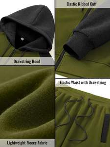 Conjunto Deportivo 2 en 1 con Capucha para Hombre, Verde Oliva y Negro, Sudadera con Cierre Completo, Pantalones Deportivos con Estampado de Leopardo en la Parte Delantera, Ropa Deportiva Informal de Invierno - Product Image 2