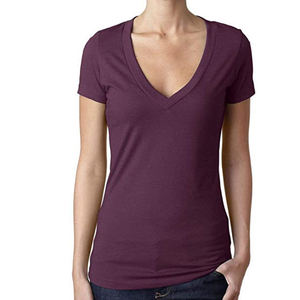 T-shirt en jersey à col en V pour femme, t-shirt fluide en jersey fin à col en V profond, prix de gros - Product Image 6