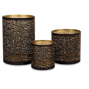 Nouvel Arrivage : Ensemble de 3 Bougeoirs en Fer Gravé et Découpé, Noir et Or, Décoration d'Intérieur, Noël, Taille et Forme Personnalisables - Product Image 3