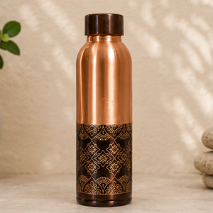 Bouteille d'eau en cuivre pur bicolore, imprimée mandala, artisanale, pour la maison, les voyages et les fêtes - Product Image 5