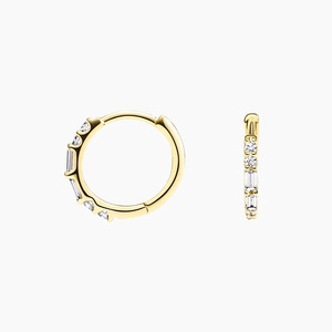 Alternating Round and Baguette Diamond <b>Hinged</b> Hoop <b>Earrings</b> - Product Image 2