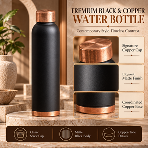 Premium Black <b>Copper</b> <b>Water</b> <b>Bottle</b> with Matte Finish <b>Copper</b> Screw Cap and Base Reusable Metal Flask | Modern Drinkware Essentials - Product Image 5