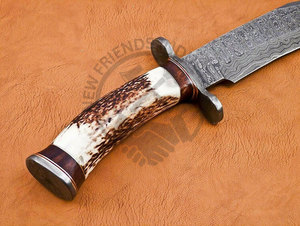 Couteau Bowie en acier Damas fait main, neuf, 15 pouces, lame fixe, couteau de chasse, couteau de survie en plein air avec manche en bois de cerf/Damas - Product Image 5