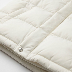 Chaqueta Acolchada Crema con Cuello Alto y Cierre de un Solo Botón, Chaqueta Corta de Invierno para Mujer, Color Sólido, Relleno de Poliéster - Product Image 4