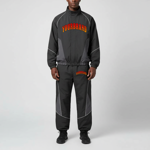 Nouvel article : Ensemble de survêtement pour homme, couleur noire, blocs de couleur, manches longues, col montant, style sportif, séchage rapide, polyester, vêtements d'automne - Product Image 4